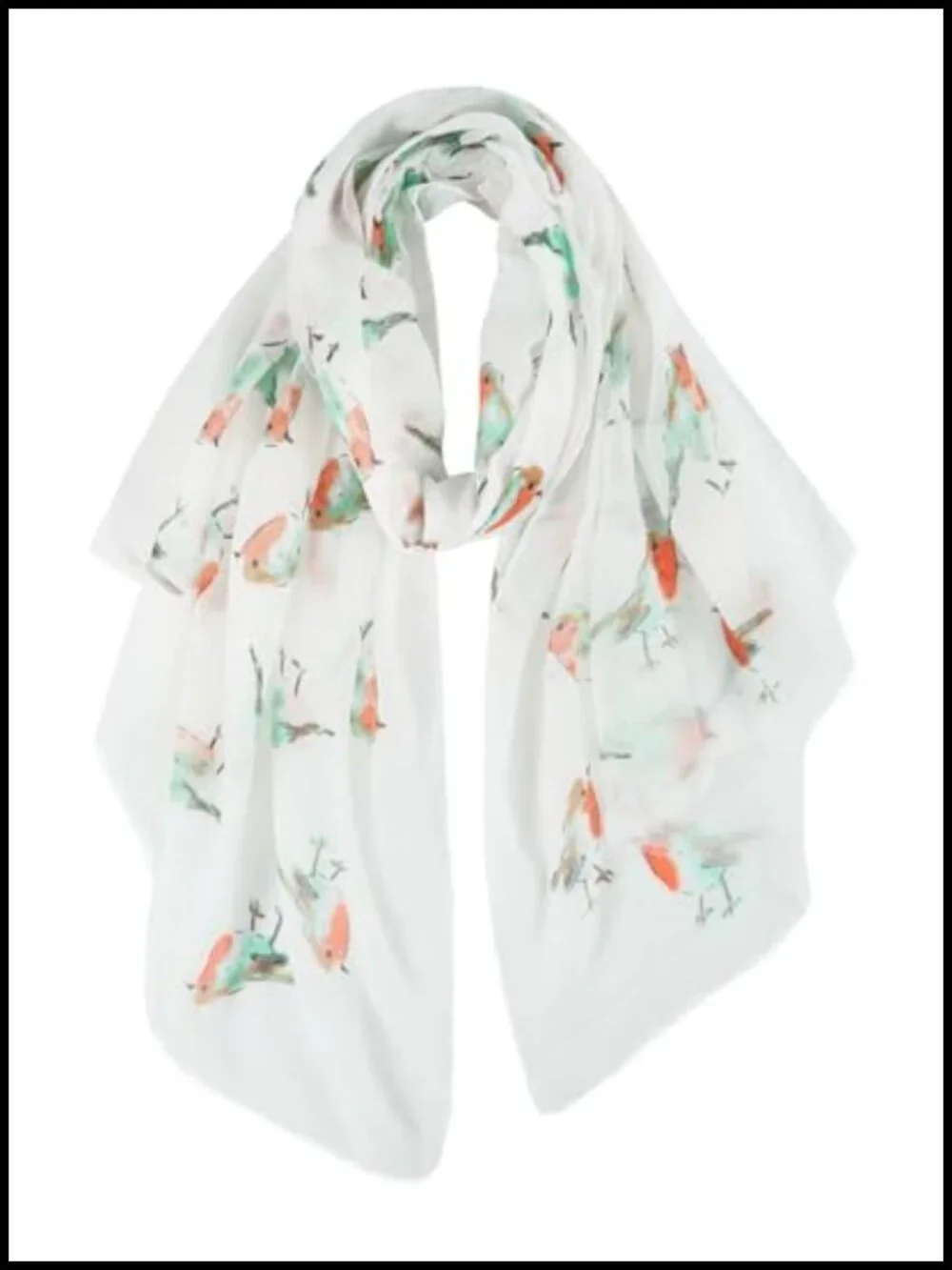 Lightweight Cotton Feel Scarf Floral Birds Print Wrap Shawl